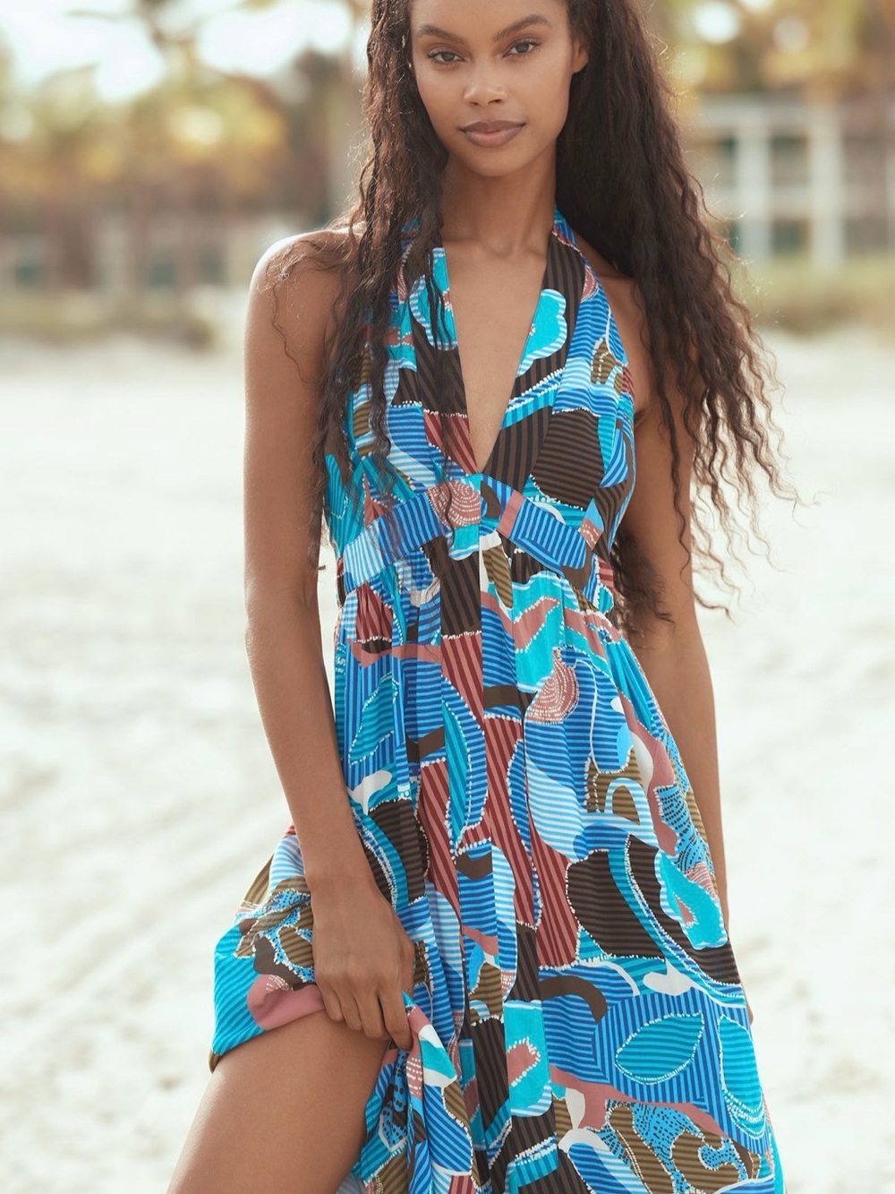 Anthropologie Blue Patterned Halter Midi Dress - Women